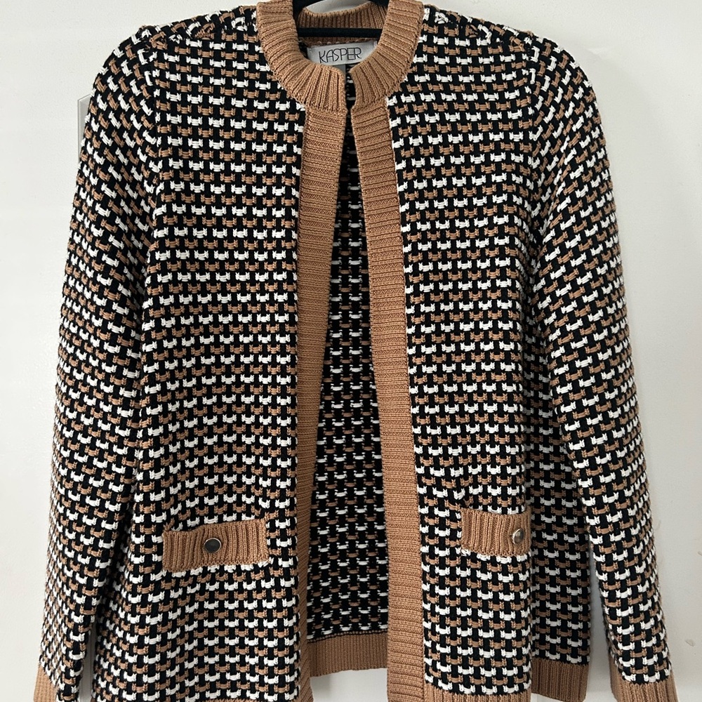 Kasper Black and Brown Patterned Cardigan